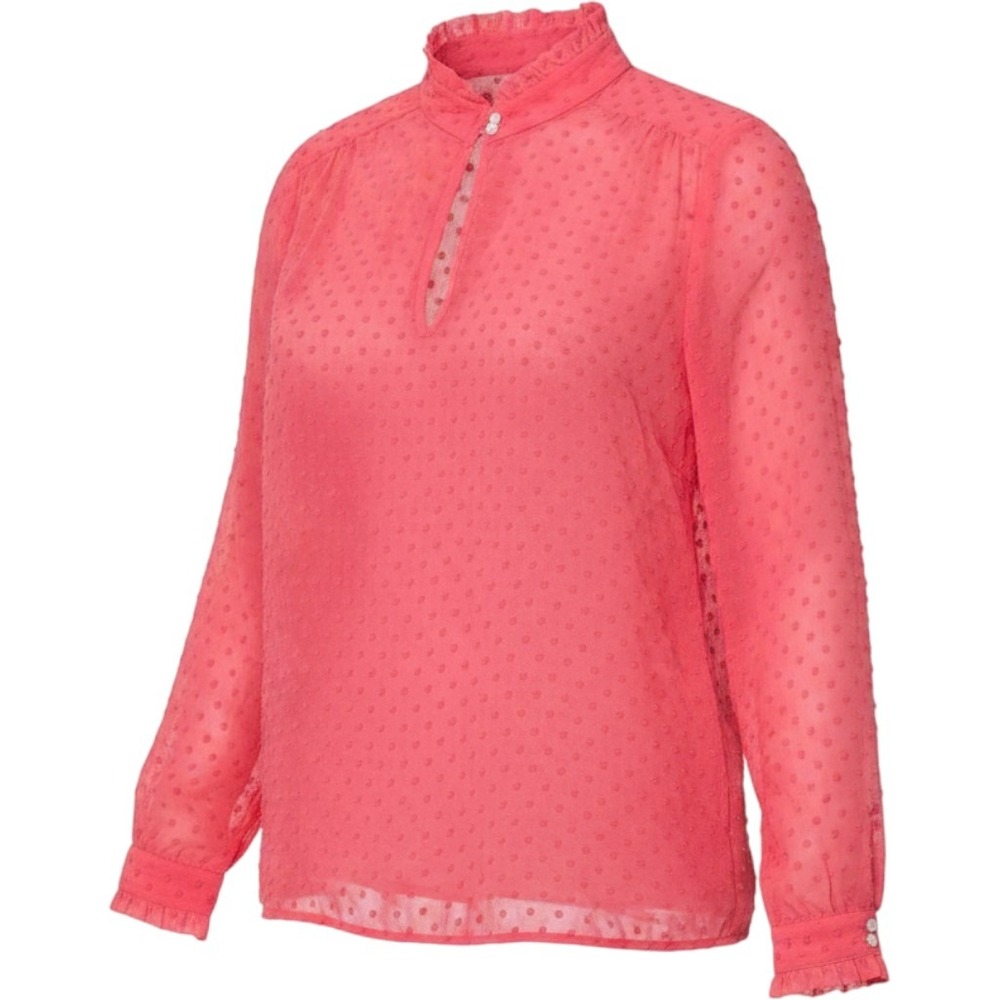 J.Crew Swiss Dot Blouse 0 Pink Ruffle Mock Neck Keyhole Career Preppy Romantic